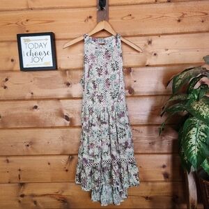 Sunday Mi Amor Floral High Low Dress Crochet Cottagecore Halter Open Back Size S